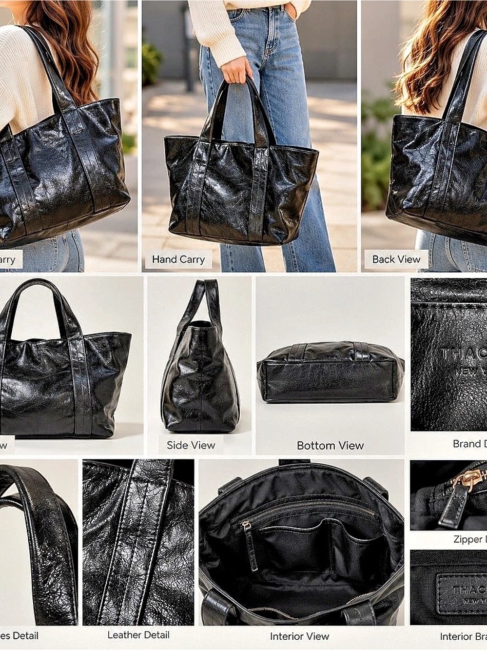 THACKER New York Black Leather Tote Bag – Spacious & Stylish